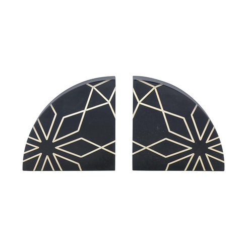 Black Stone Bookends with Brass Inlay